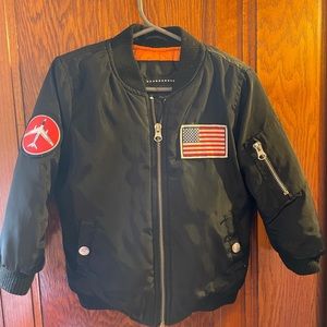 Toddler boys black bomber jacket with patches